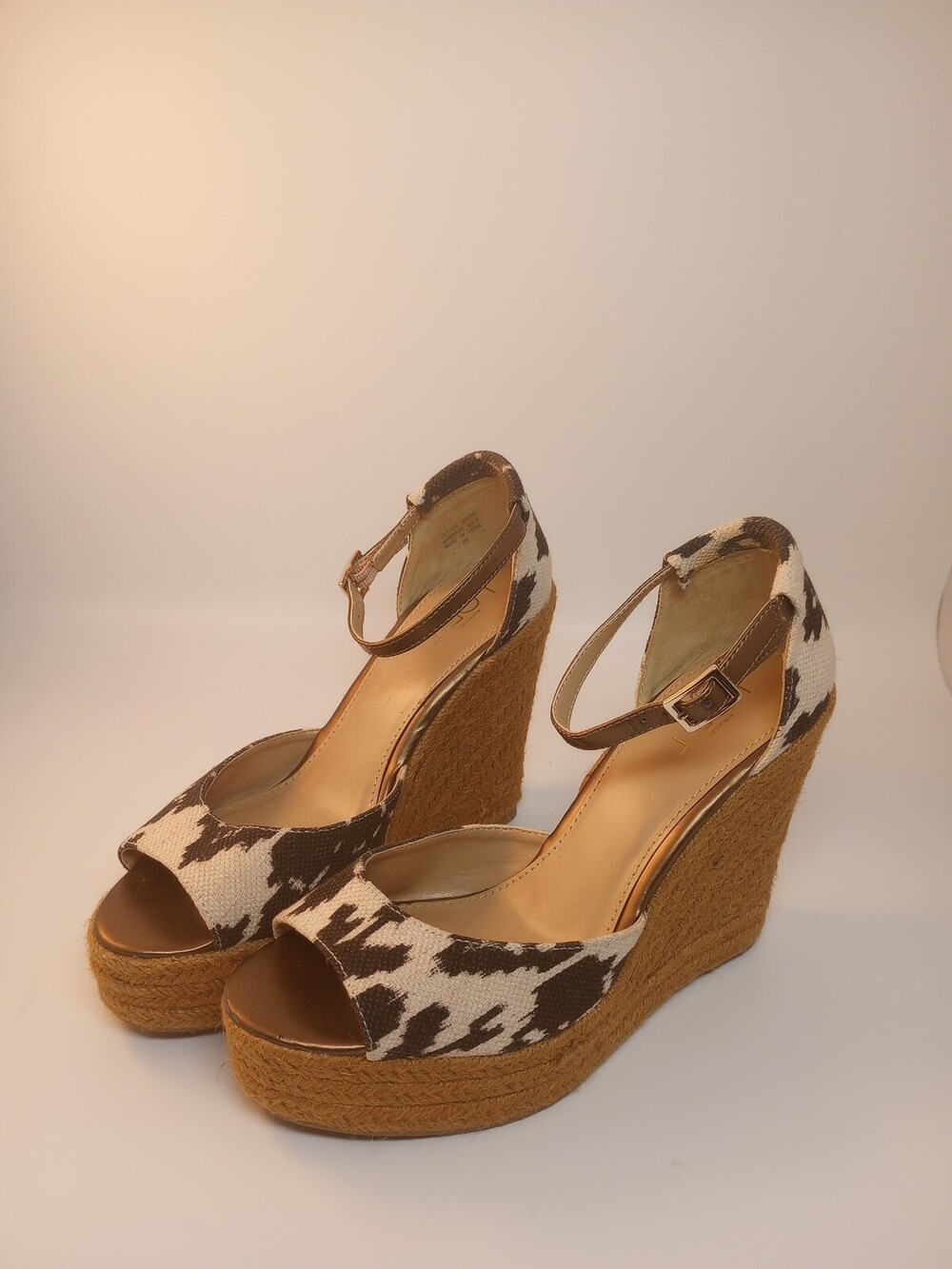 Ann Taylor LOFT Womens Black & Beige Ankle Strap Stacked Wedge Sandals Shoes 8M